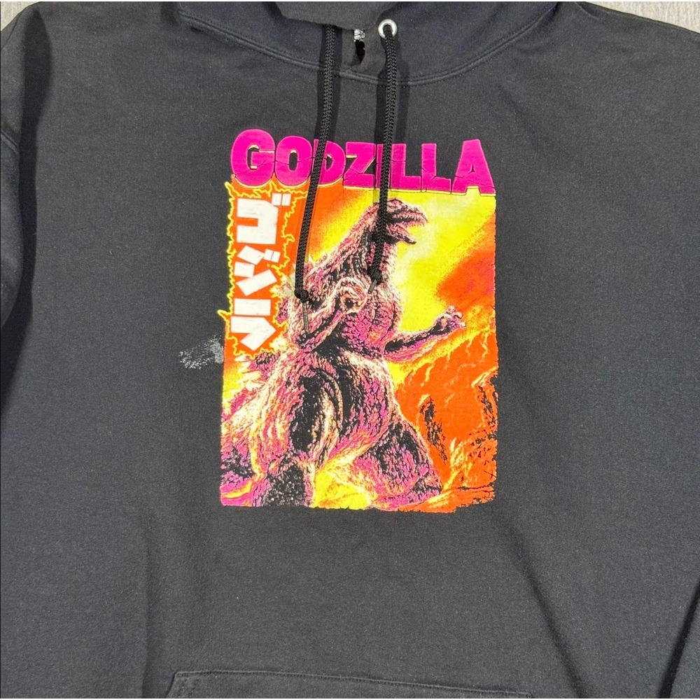 Godzilla Hoodie XL Black Neon Graphic Sleeve Print Official Toho Licensed - Picture 2 of 8